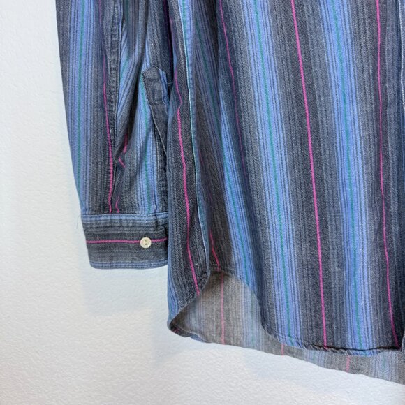 Ralph Lauren Vintage Chaps Shirt Blue Western Striped Button Down 90s Large - Picture 3 of 8